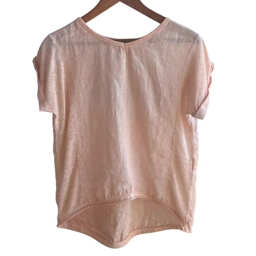 BELLE FRANCE Top Womens S Orange 100% Linen Made in Italy Coastal Beachy Resort - Picture 11 of 12